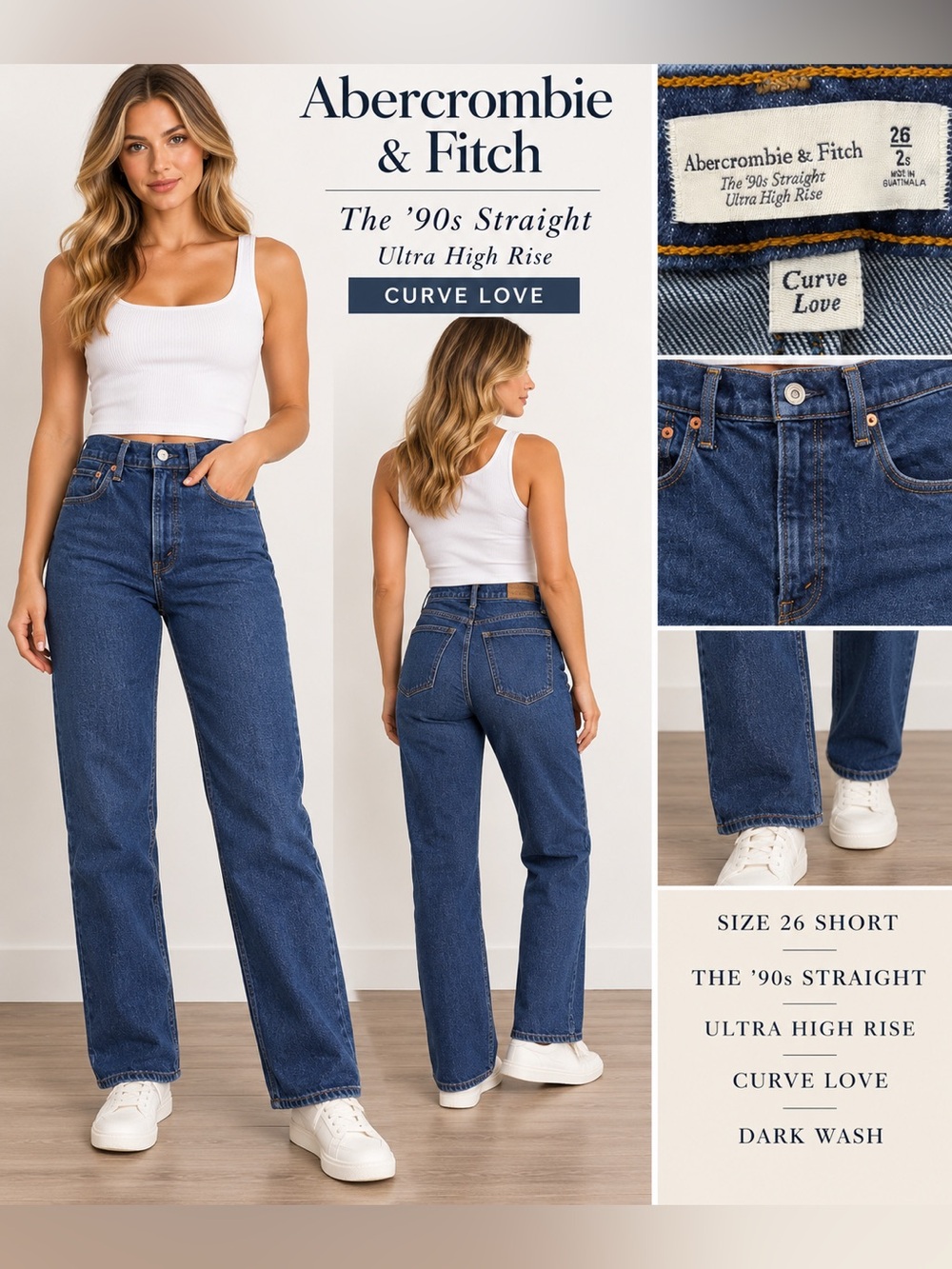 Abercrombie & Fitch 90s Straight Ultra High Rise Jeans Size 26/2Short Dark Wash